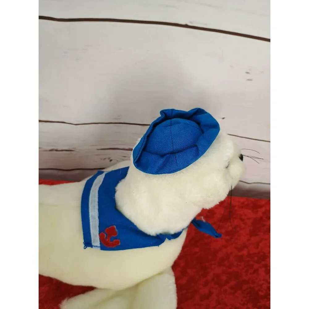 Vintage Cloud 9 Toys White Seal Plush With Blue Sailor‎ Outfit